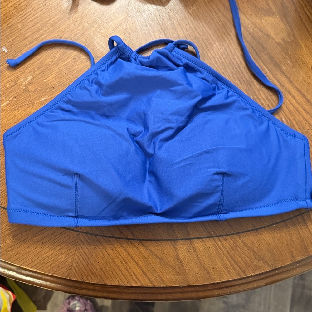 J Crew royal blue high neck tie halter bikini top Large Like New Condition - Picture 3 of 7